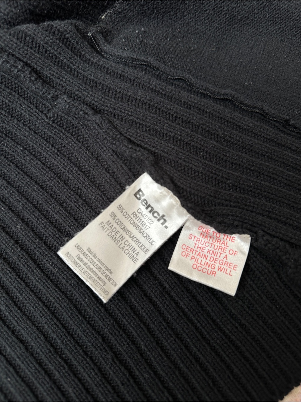 Bench Black Ribbed Zip-Up Bomber Jacket - Picture 3 of 16
